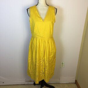 Ann Taylor Fit & Flare Dress 8P Womans Petite Yellow Scalloped Eyelet Sleeveless